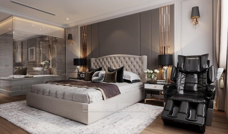 Thiết kế nội thất giường ngủ bố mẹ cao cấp phong cách tân cổ điển đầy sang trọng